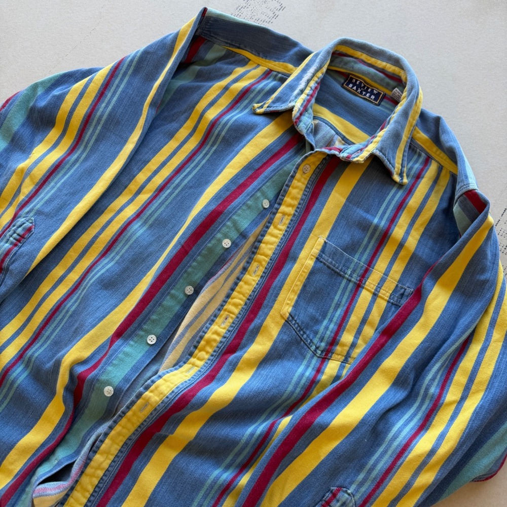 Vintage 90s Surf Style Striped Button Down Shirt